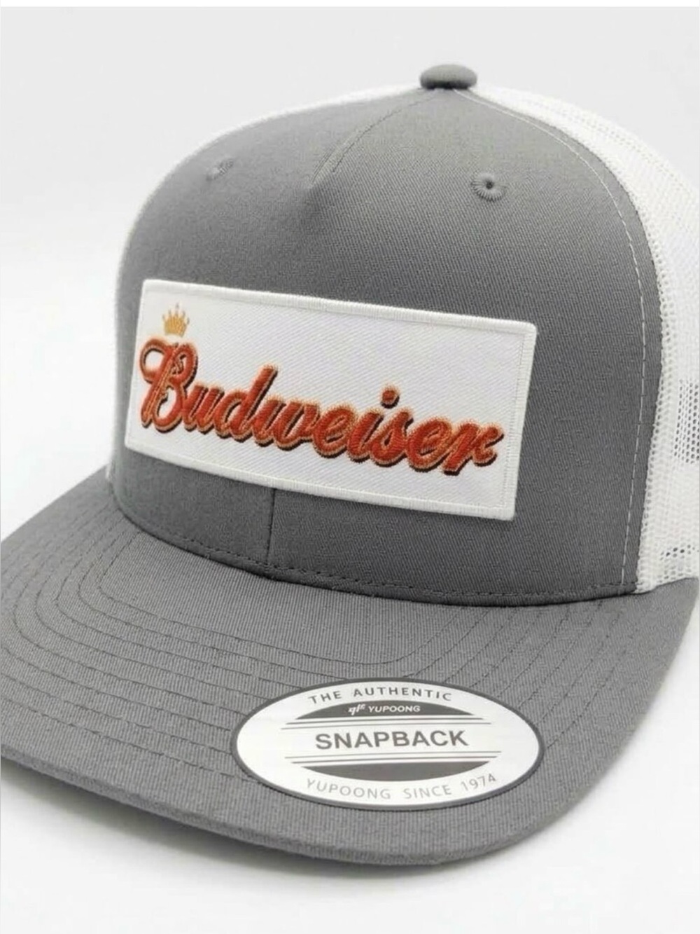 Budweiser Gray & White Trucker Hat with Orange Script